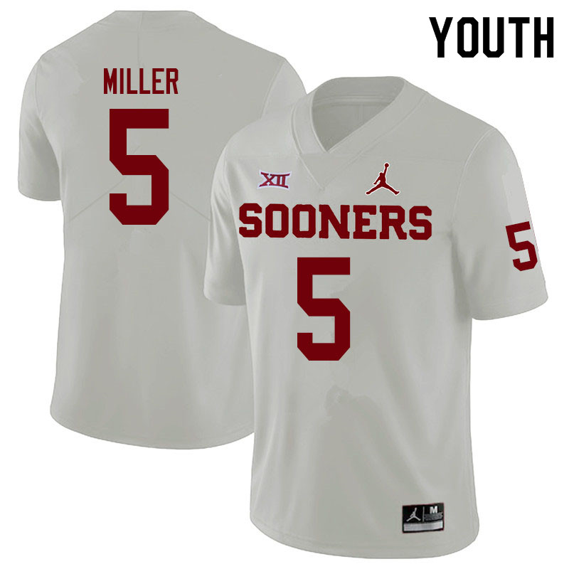 Youth #5 A.D. Miller Oklahoma Sooners Jordan Brand College Football Jerseys Sale-White